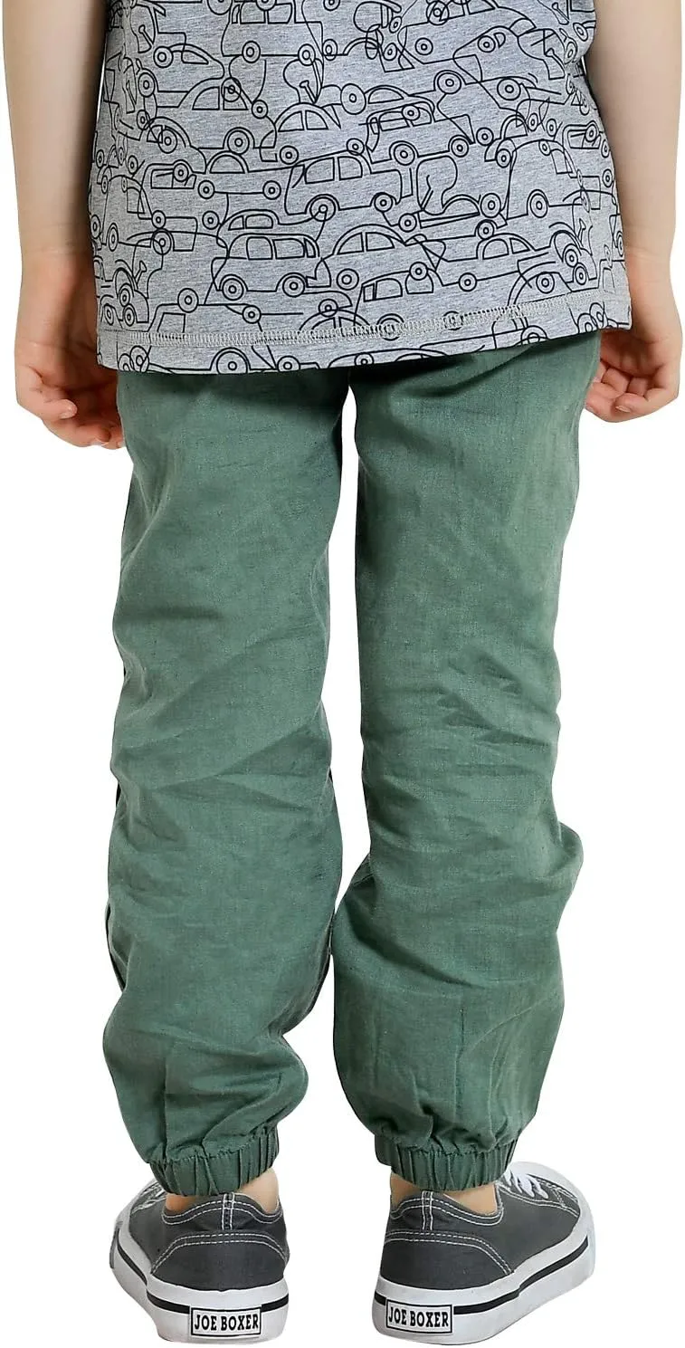 CUNYI Boys' Linen Pull-On Jogger Pants Solid Color Casual Pants