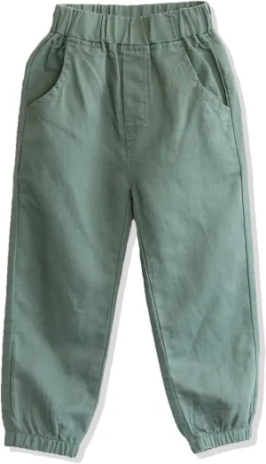 CUNYI Boys' Linen Pull-On Jogger Pants Solid Color Casual Pants