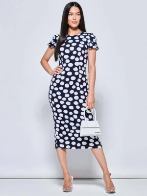 Dark Blue Polka Print Bodycon Dress