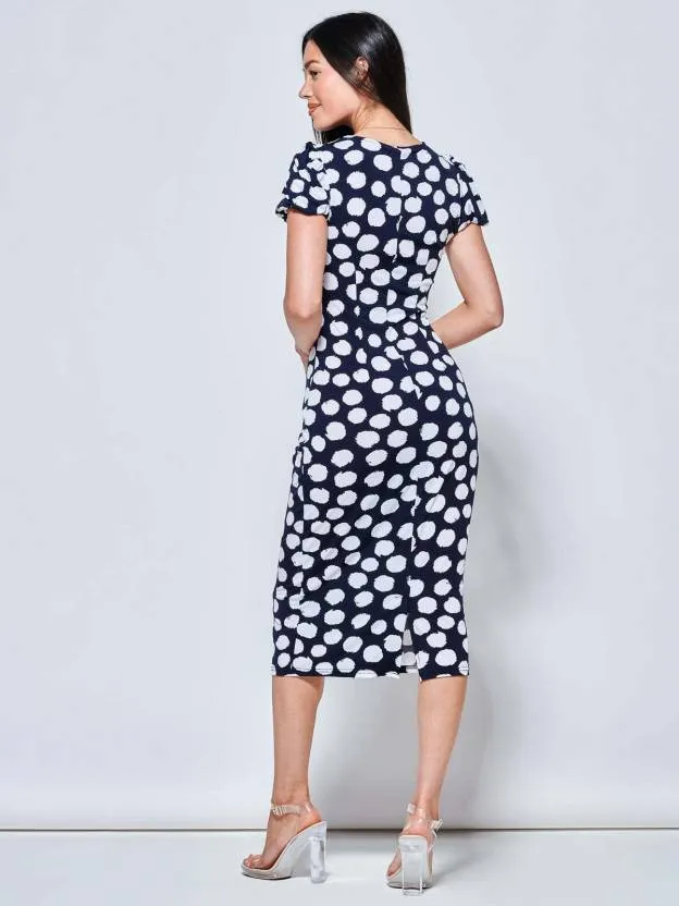 Dark Blue Polka Print Bodycon Dress