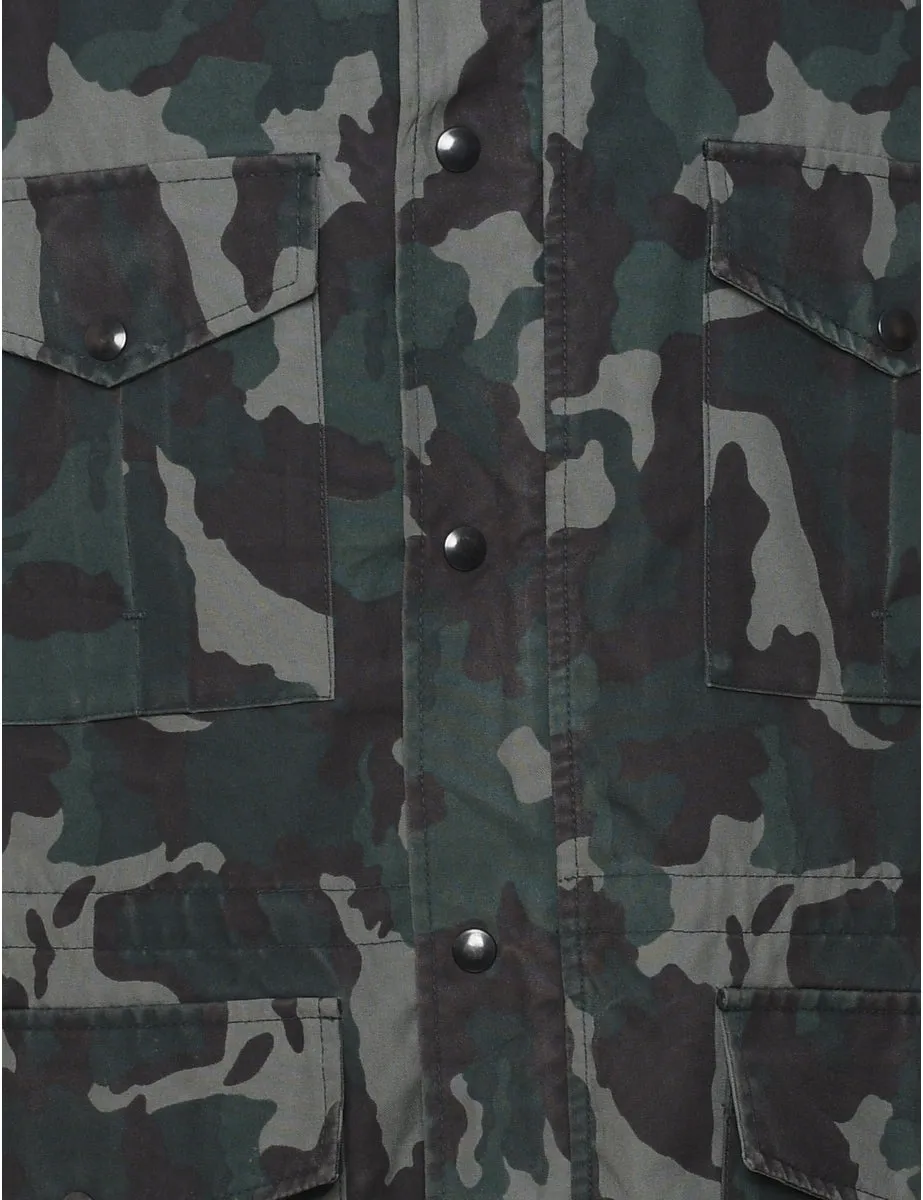 Dark Green Military Style Zip-Front Jacket - XL