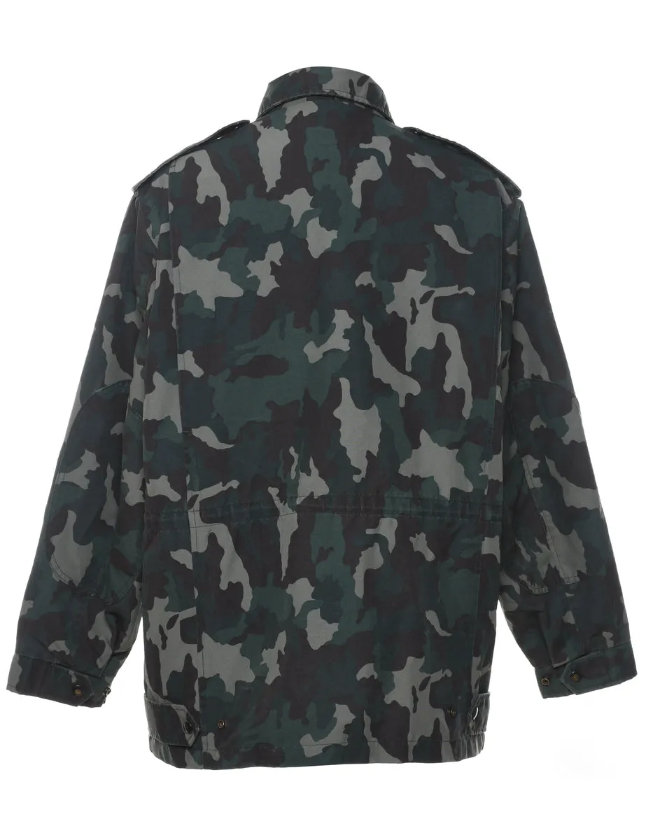 Dark Green Military Style Zip-Front Jacket - XL