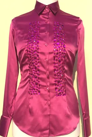 EMBROIDERED PINK SATIN SHIRT - SINGLE CUFF