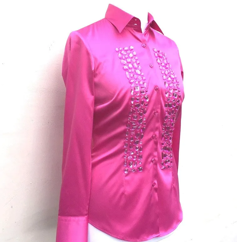 EMBROIDERED PINK SATIN SHIRT - SINGLE CUFF