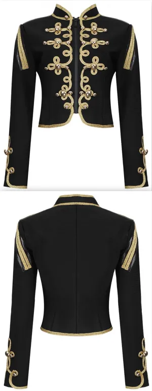 Embroidered Stretch Crop Military Jacket