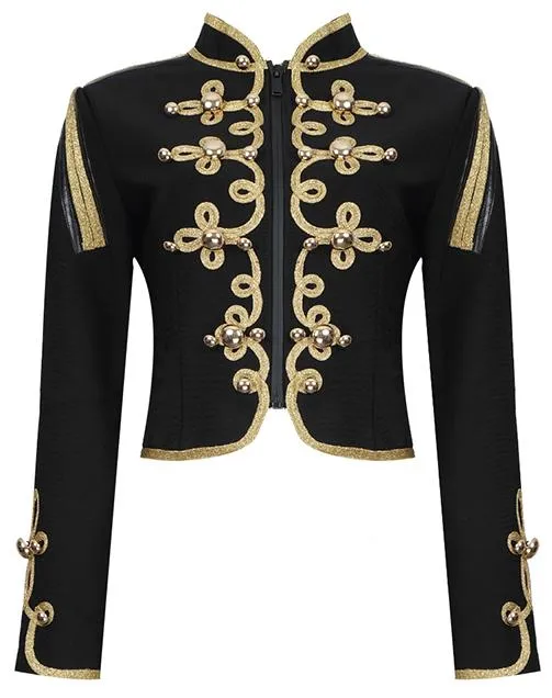 Embroidered Stretch Crop Military Jacket
