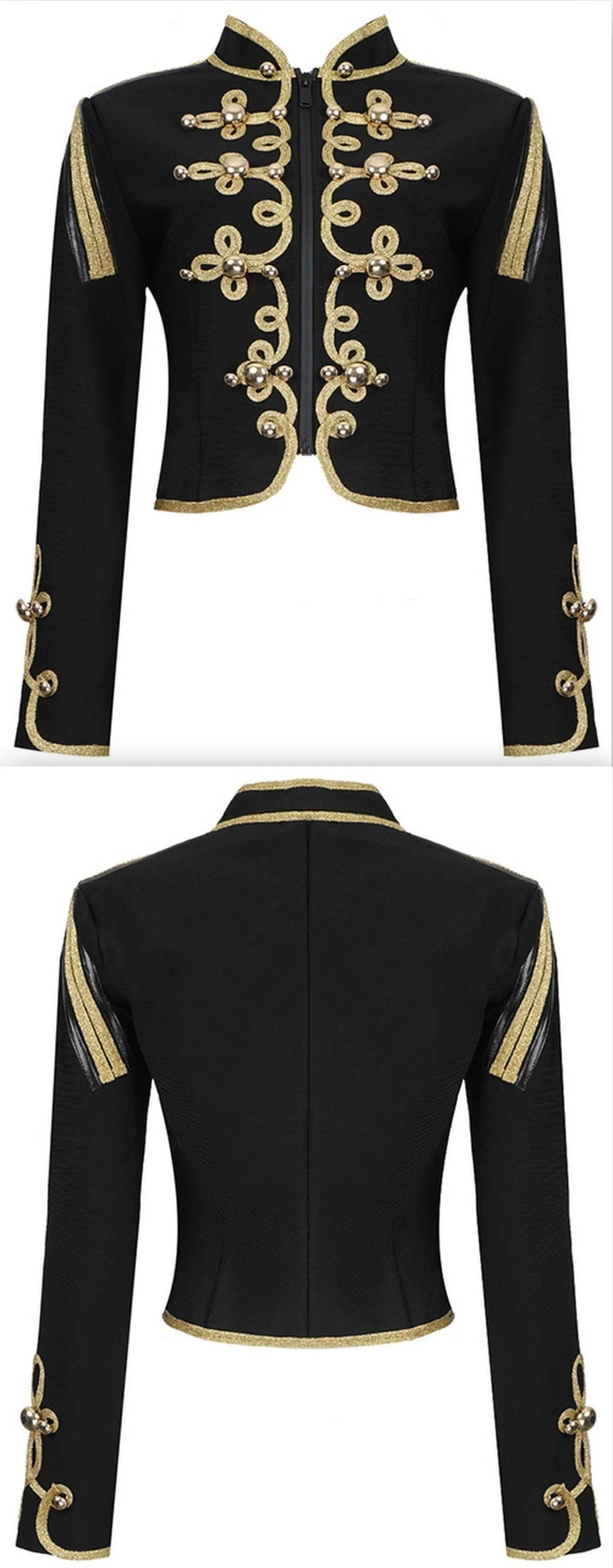 Embroidered Stretch Crop Military Jacket