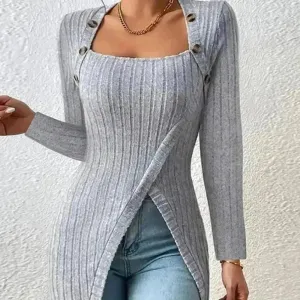 Fall and Winter Square Neck Cashmere Long Sleeve Tunic top