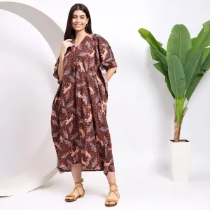 Fashion-Forward Brown Kaftan with Tiger Print – Shop Today!