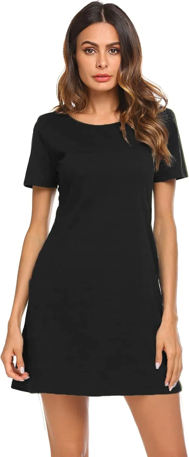 Feager Women's Casual Striped Criss Cross Short Sleeve T Shirt Dress