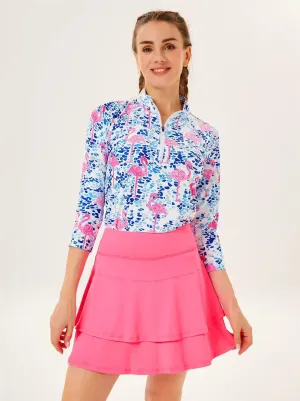 Flamingo Print Athletic Shirts Quarter-zip 3/4 Sleeve Shirt for Women
