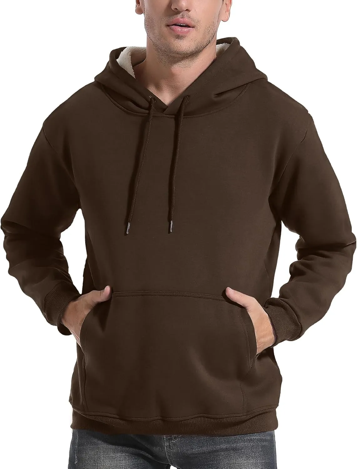 Flygo Men's Casual Fleece Sherpa Lined Hoodie Winter Warm Pullover Hooded Sweatshirt