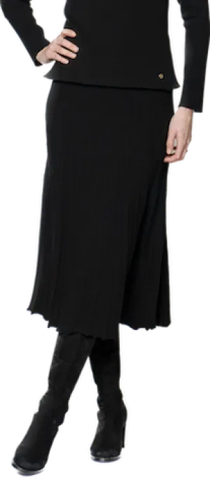Georgia Pleated-Knit Midi Skirt; Black
