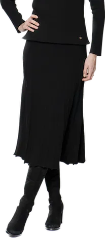 Georgia Pleated-Knit Midi Skirt; Black