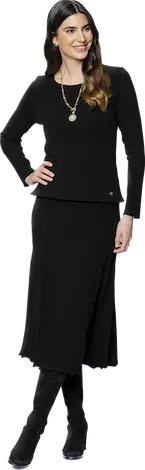 Georgia Pleated-Knit Midi Skirt; Black