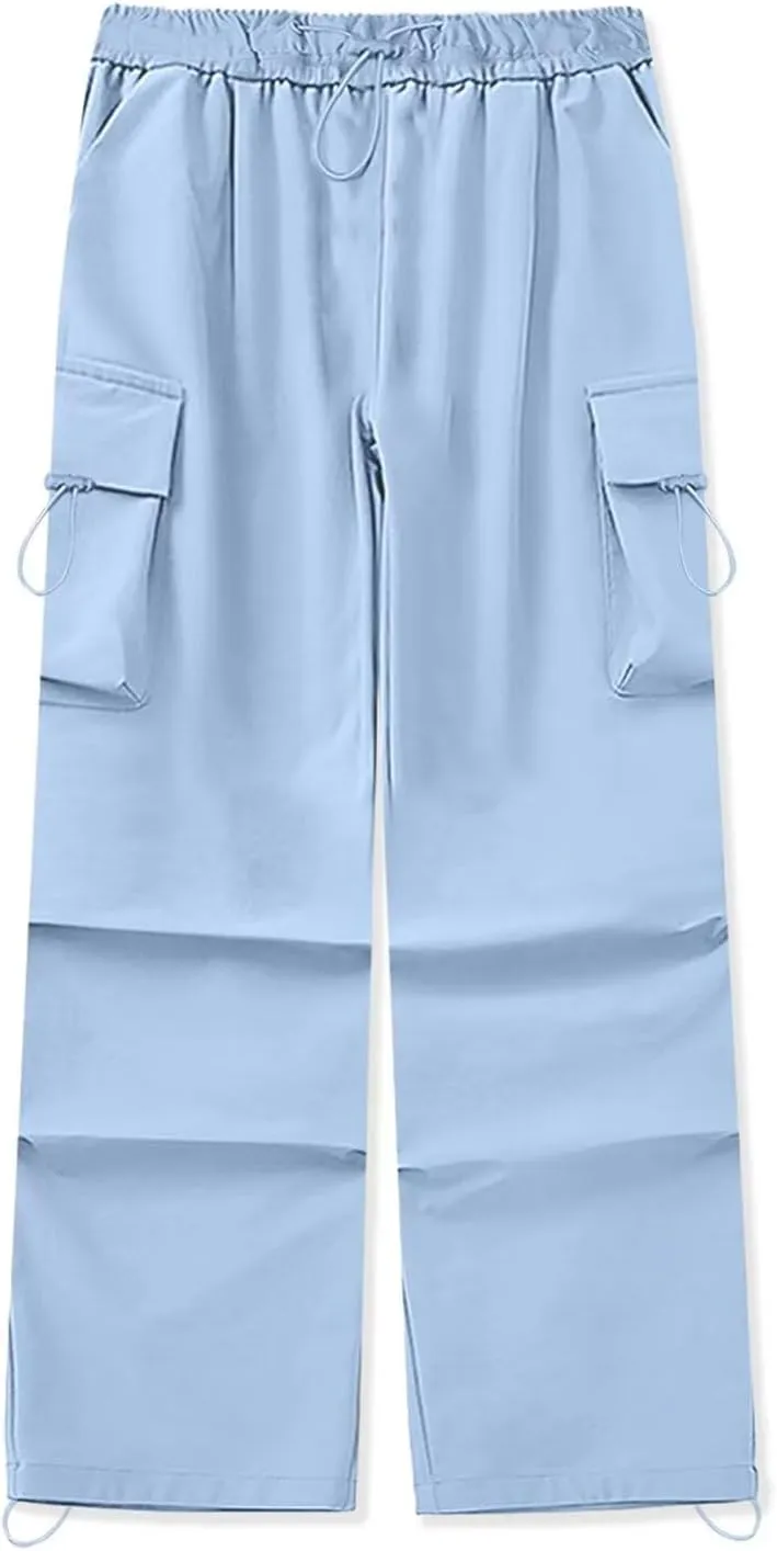 HENGAO Girls Cargo Pants Casual Jogger Loose Fit Streetwear Parachute Pants