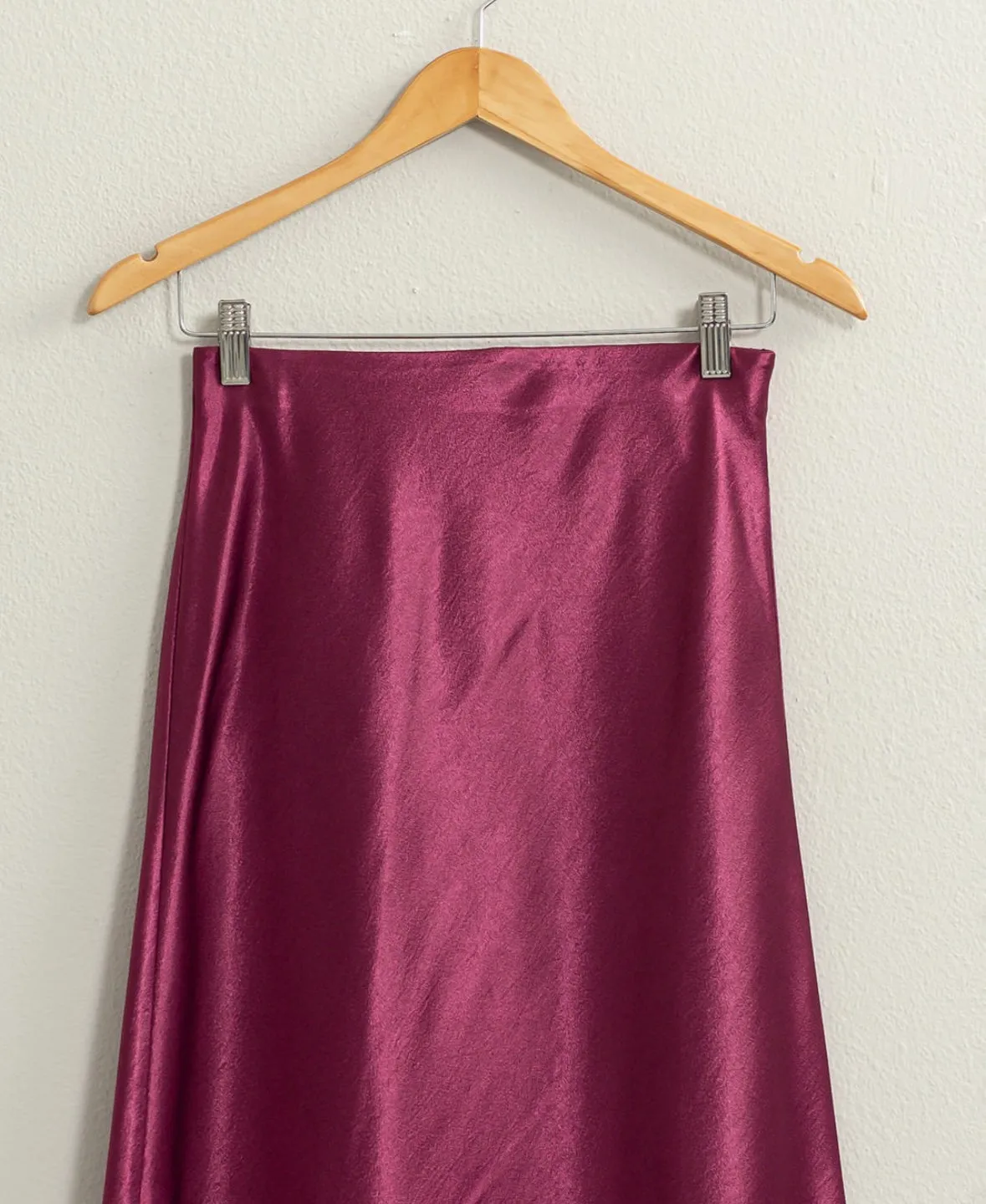 High Waisted Sheen Satin Midi Skirt