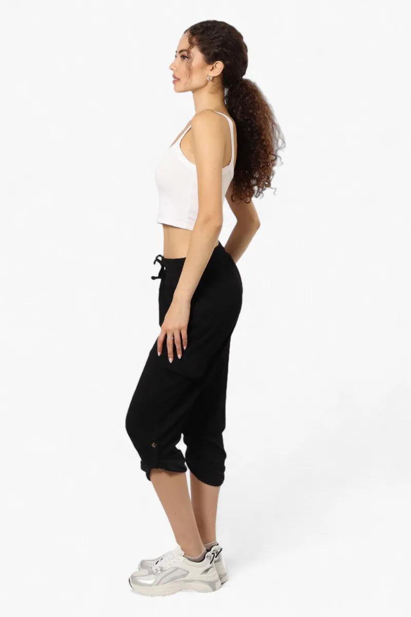 Impress Solid Tie Waist Cargo Pants - Black