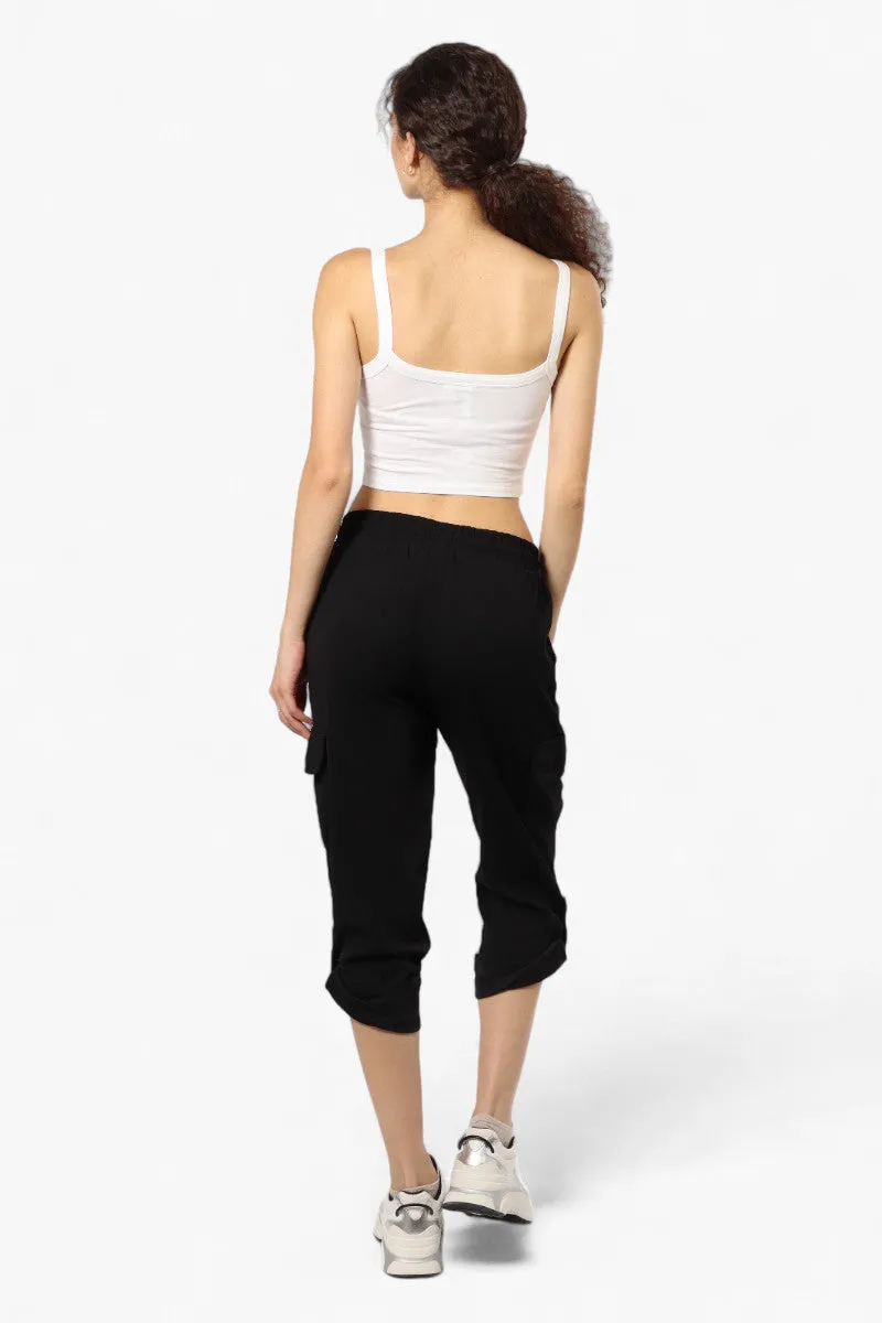 Impress Solid Tie Waist Cargo Pants - Black