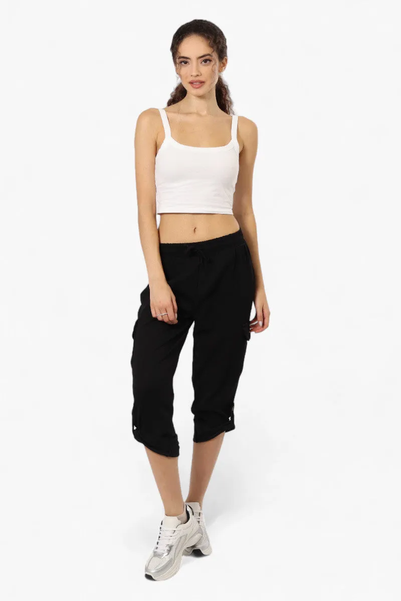Impress Solid Tie Waist Cargo Pants - Black