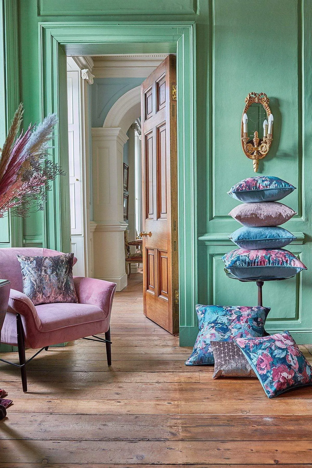 Indie 58x58cm Cushion in Blush and Sage