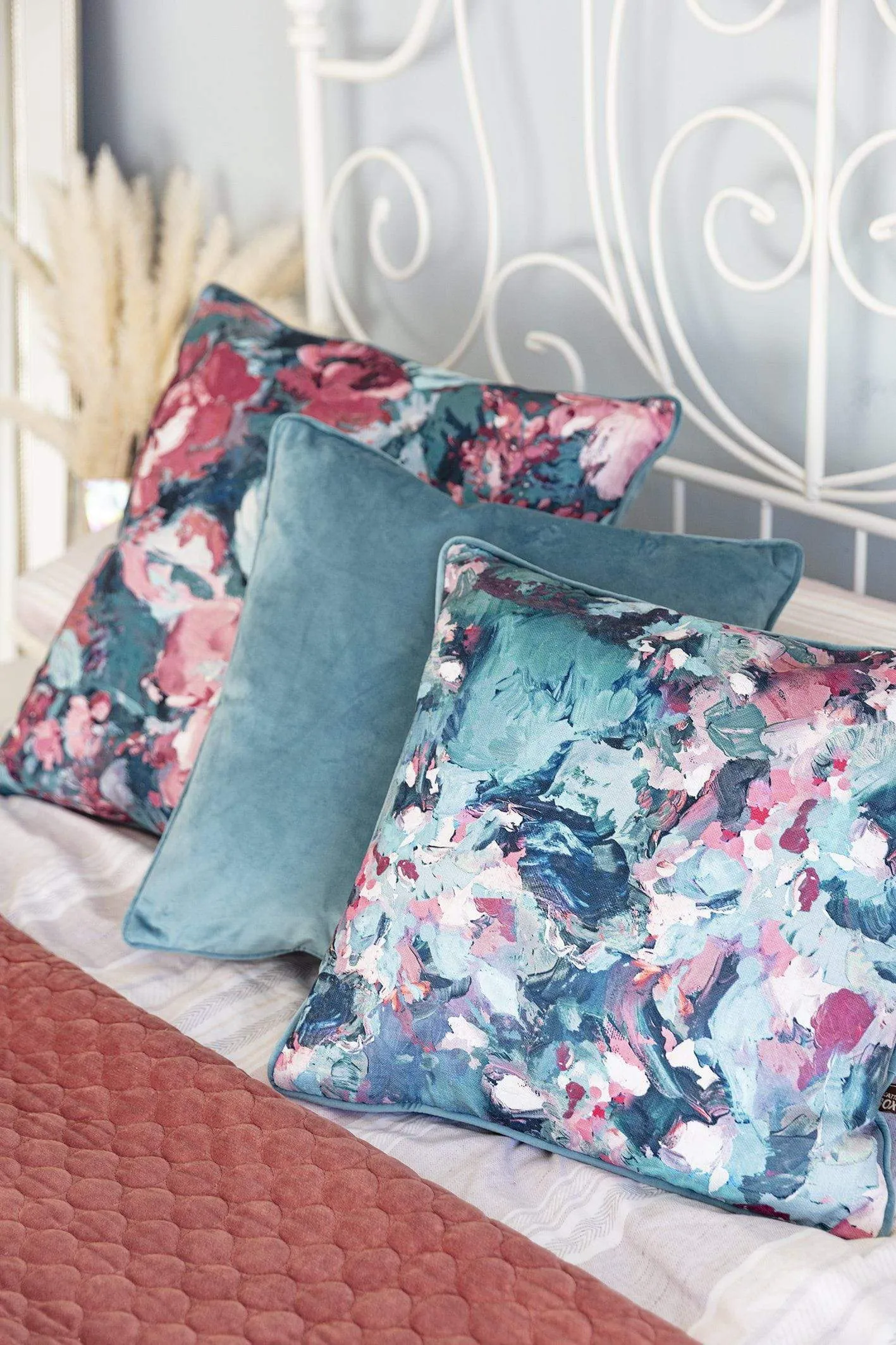 Indie 58x58cm Cushion in Blush and Sage