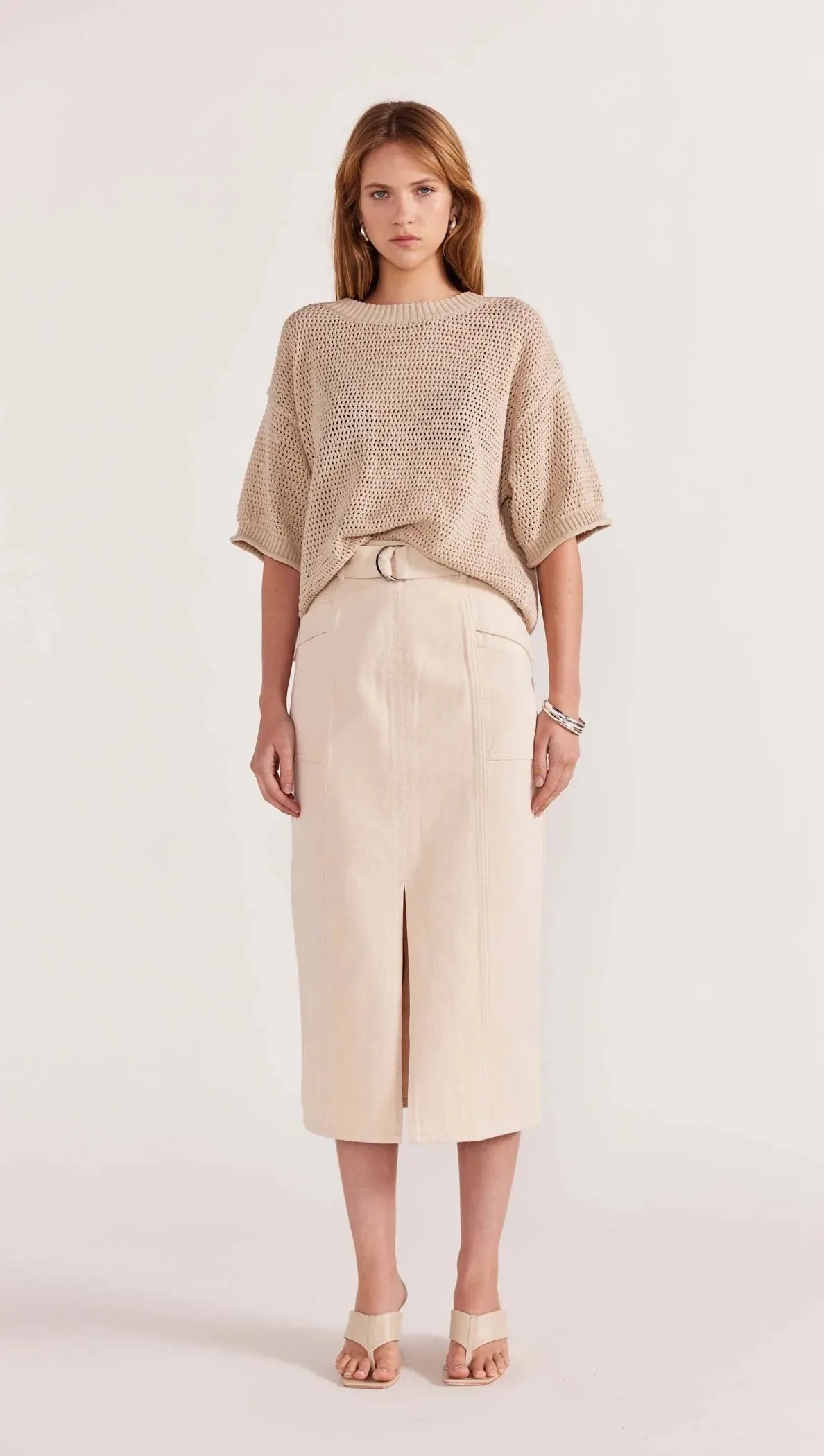 Ines Denim Midi Skirt Cream