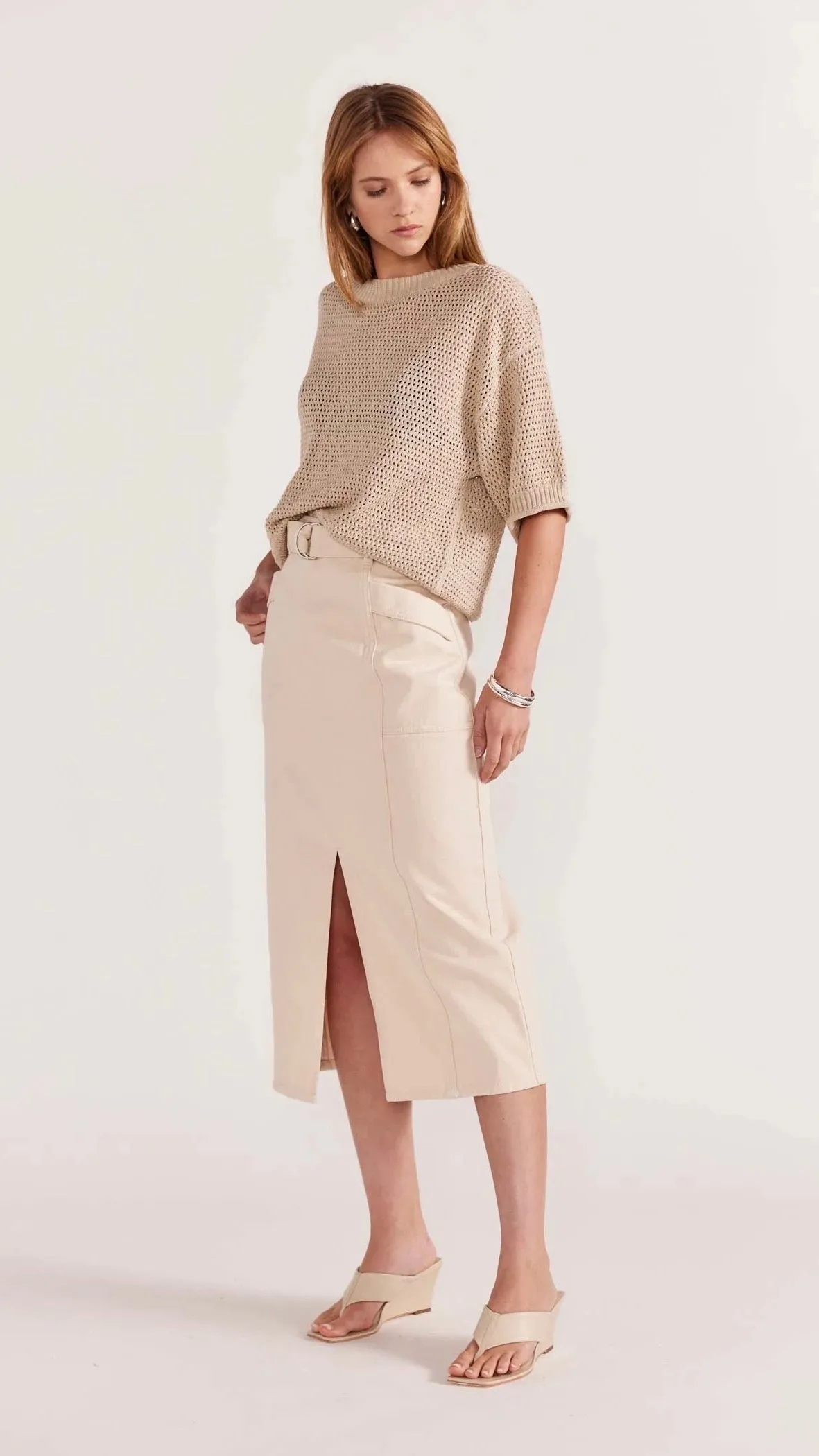Ines Denim Midi Skirt Cream