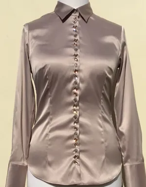 JEWELLERED TAUPE SATIN SHIRT - DOUBLE CUFF