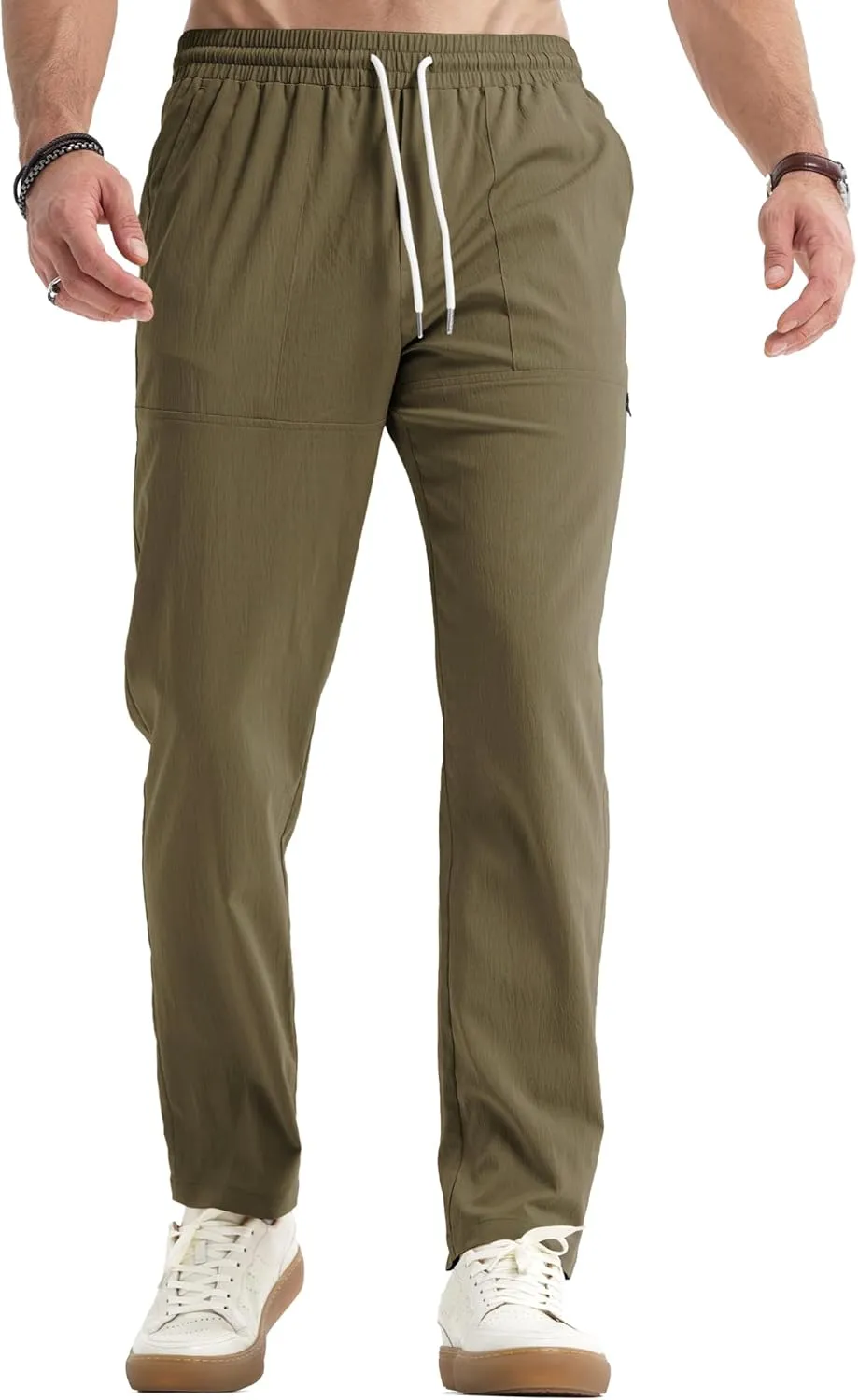 JMIERR Mens Casual Lightweight Pants Stretch Elastic Waist Drawstring Jogging Sweatpants Pants