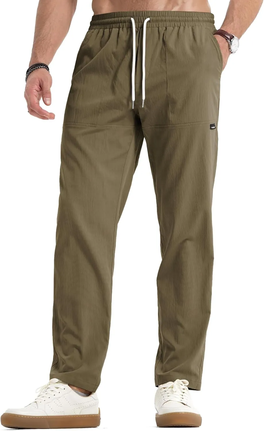 JMIERR Mens Casual Lightweight Pants Stretch Elastic Waist Drawstring Jogging Sweatpants Pants
