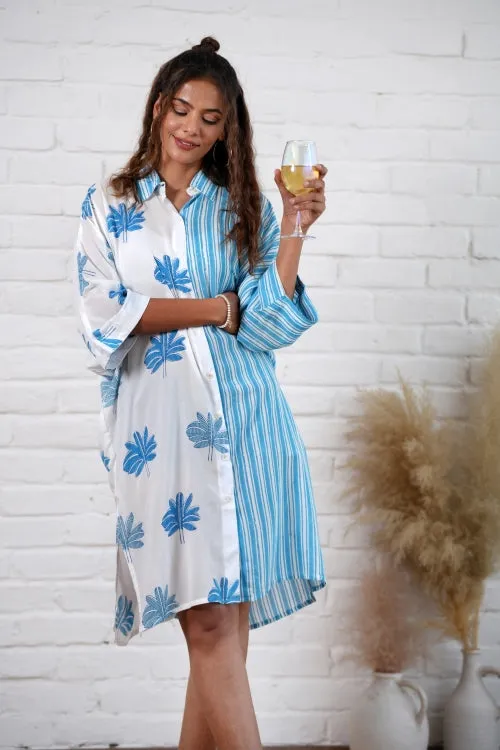 Kristen In Blue Hand Block Printed Oversize Shirt