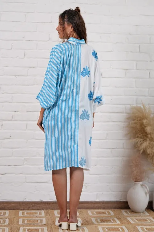 Kristen In Blue Hand Block Printed Oversize Shirt