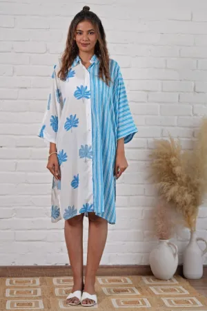 Kristen In Blue Hand Block Printed Oversize Shirt