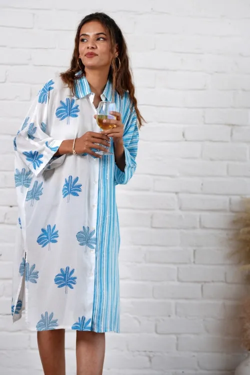 Kristen In Blue Hand Block Printed Oversize Shirt
