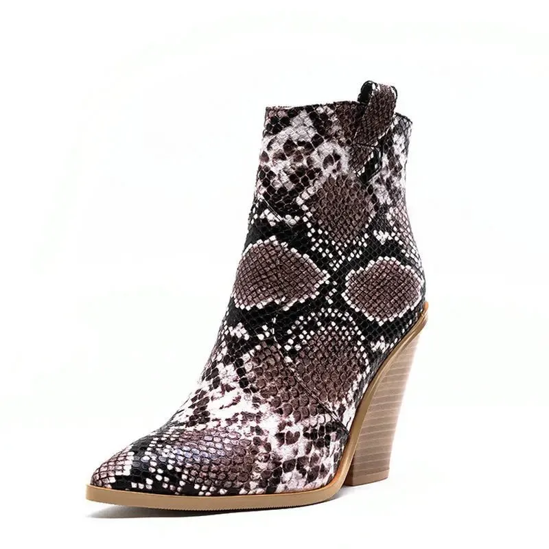 Ladies Fashion Catwalk Snake-print Stone-print Boots