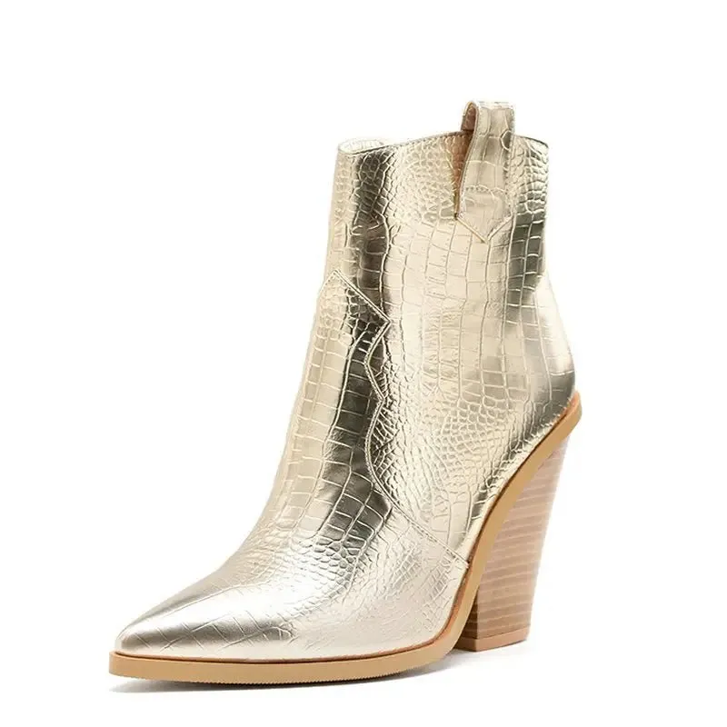 Ladies Fashion Catwalk Snake-print Stone-print Boots