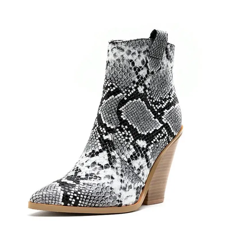 Ladies Fashion Catwalk Snake-print Stone-print Boots