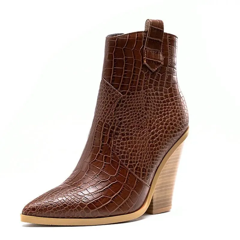 Ladies Fashion Catwalk Snake-print Stone-print Boots