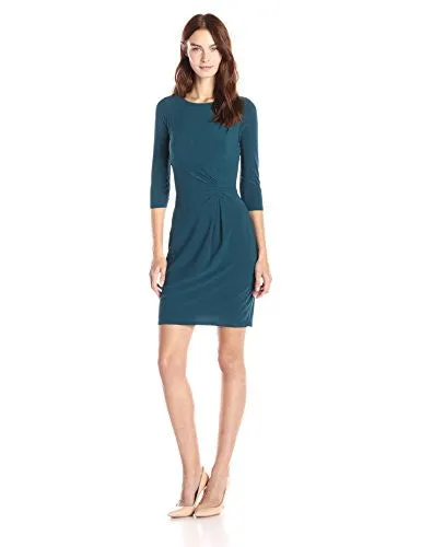 Lark & Ro Women's 3/4 Sleeve Ruched-Jersey Sheath Dress
