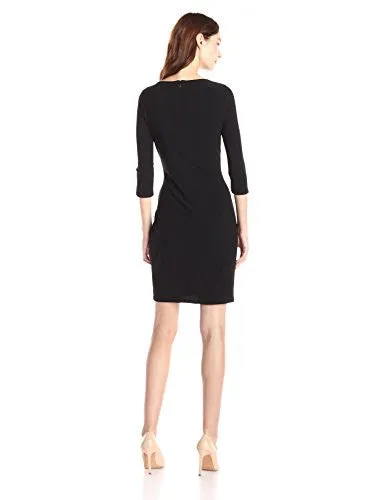 Lark & Ro Women's 3/4 Sleeve Ruched-Jersey Sheath Dress