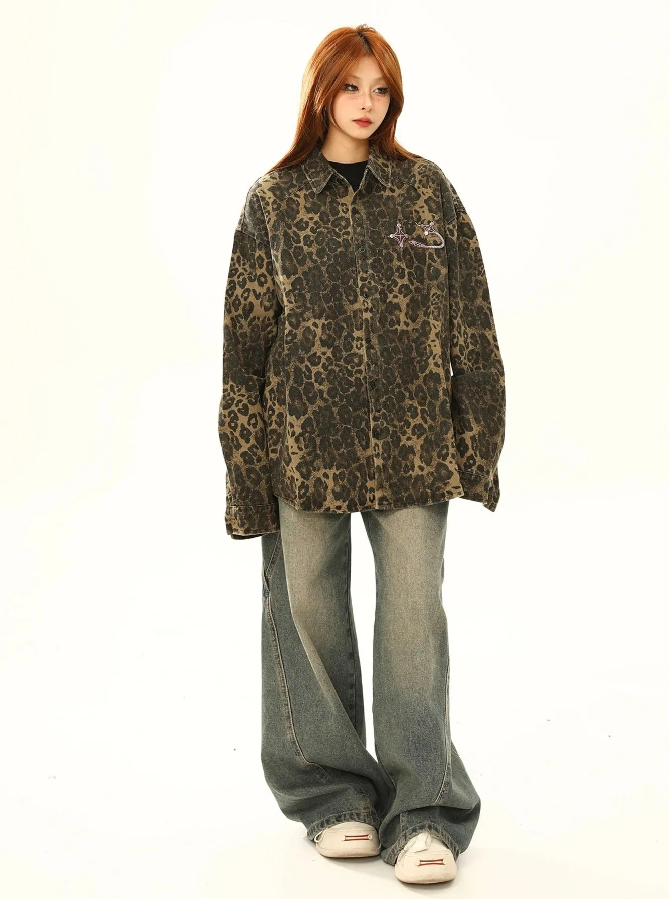 Leopard Print Oversized Denim Jacket