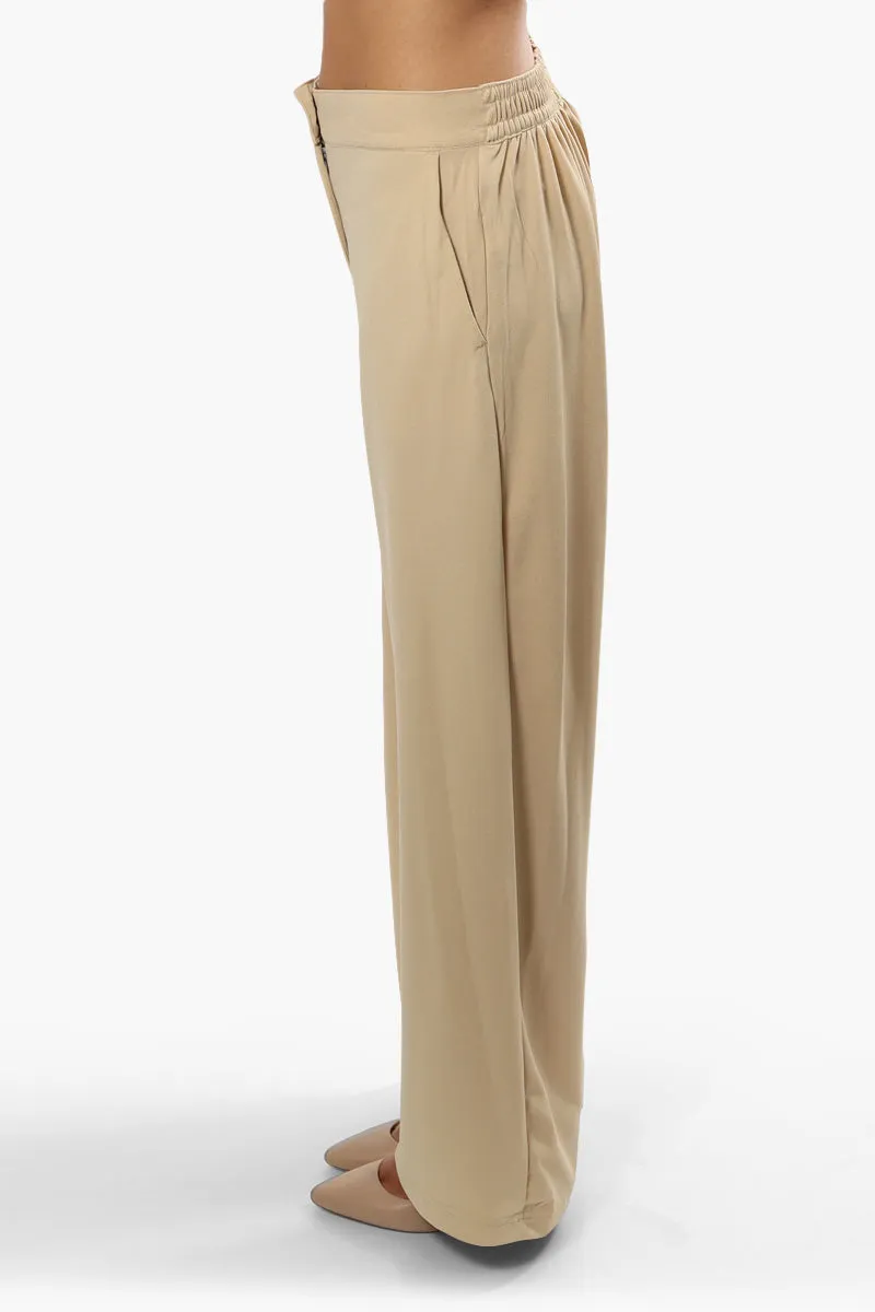 Limite Solid Wide Leg Pants - Beige