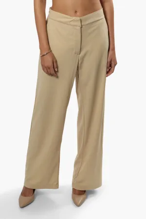 Limite Solid Wide Leg Pants - Beige