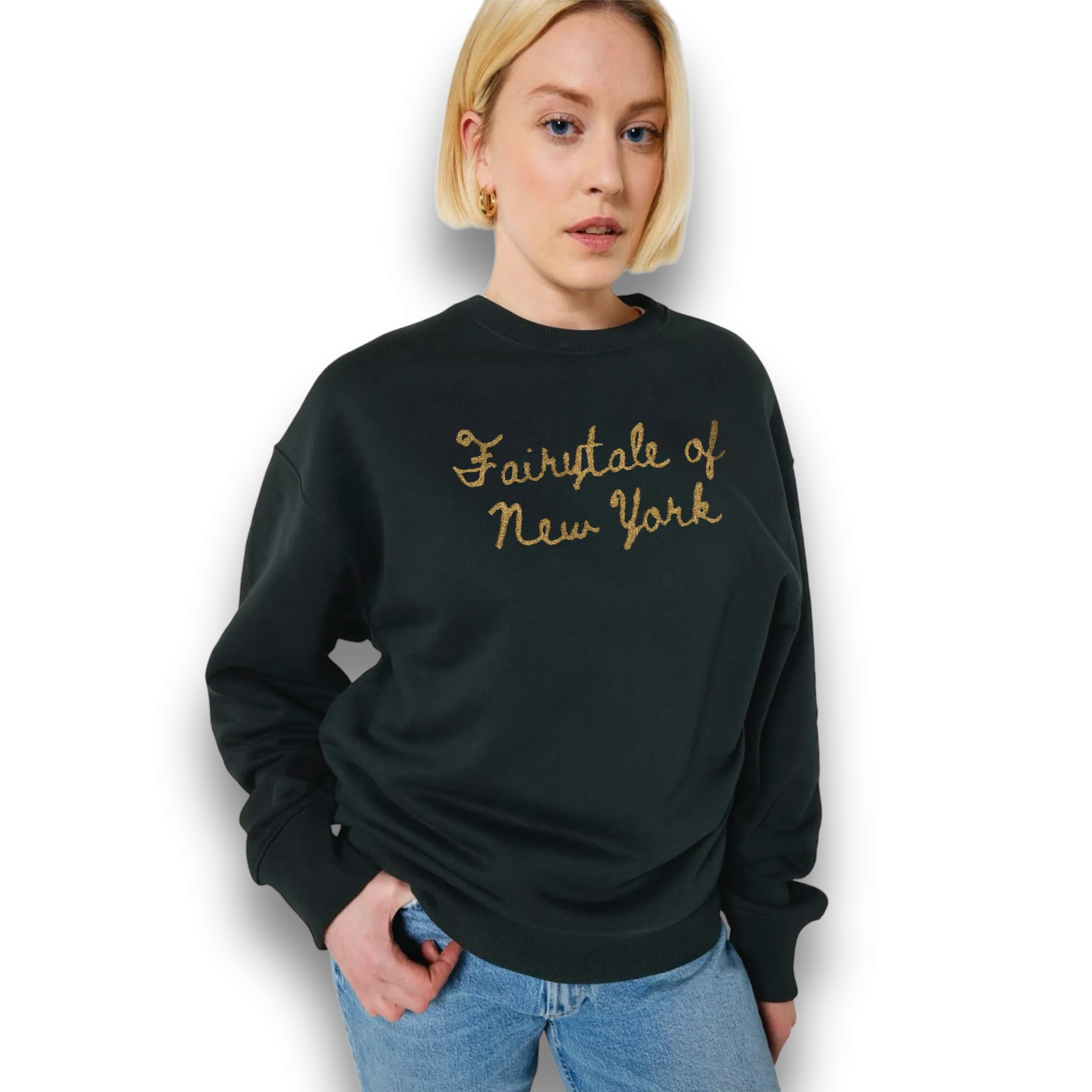Limited Edition 'FAIRYTALE OF NEW YORK' glitter embroidered organic unisex oversized 'radder' sweatshirt