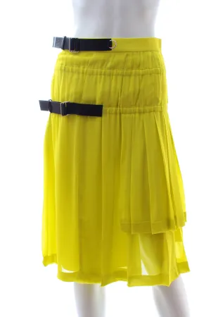 Louis Vuitton Leather Buckled Silk-Chiffon Pleated Midi Skirt
