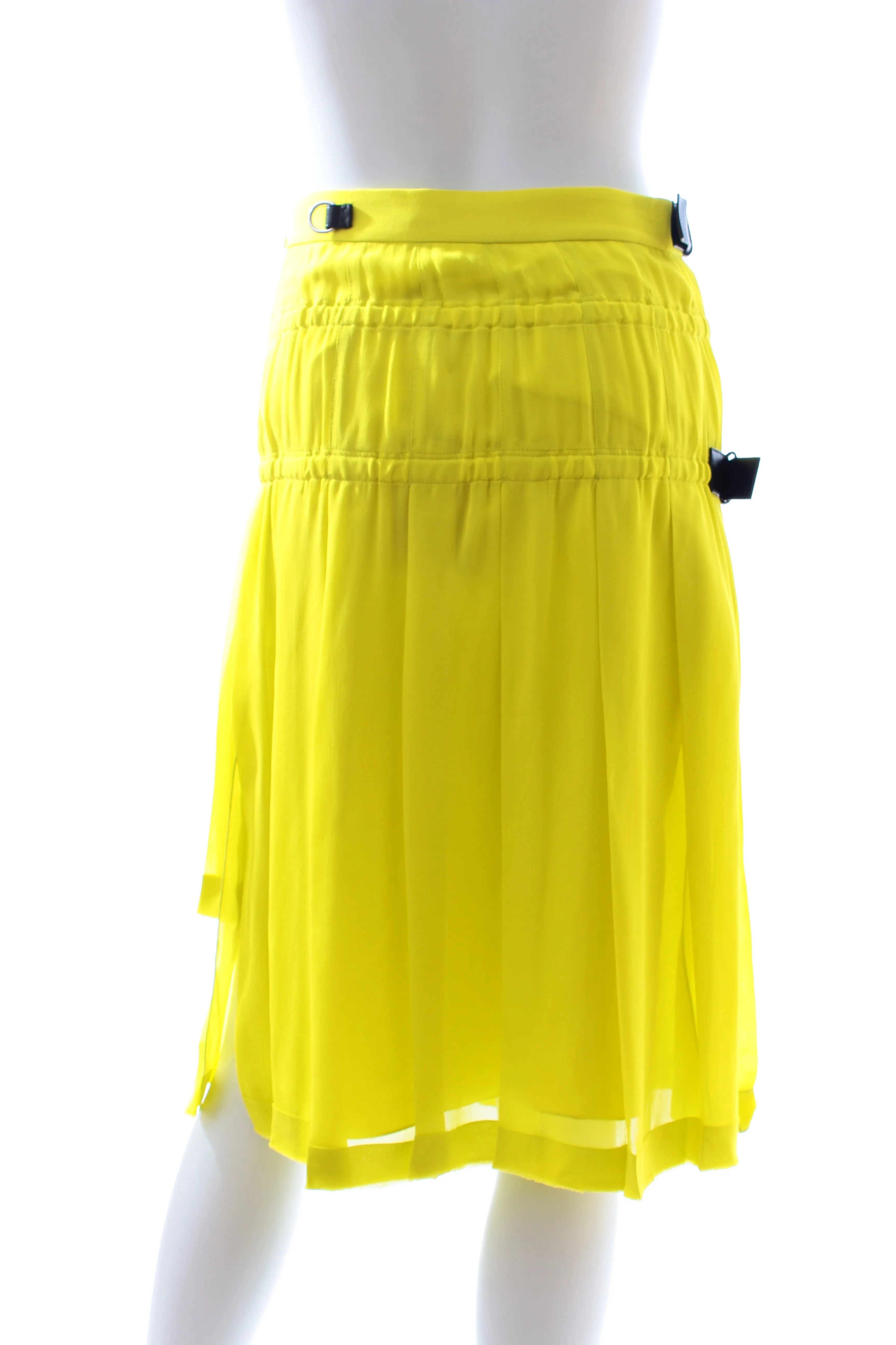 Louis Vuitton Leather Buckled Silk-Chiffon Pleated Midi Skirt