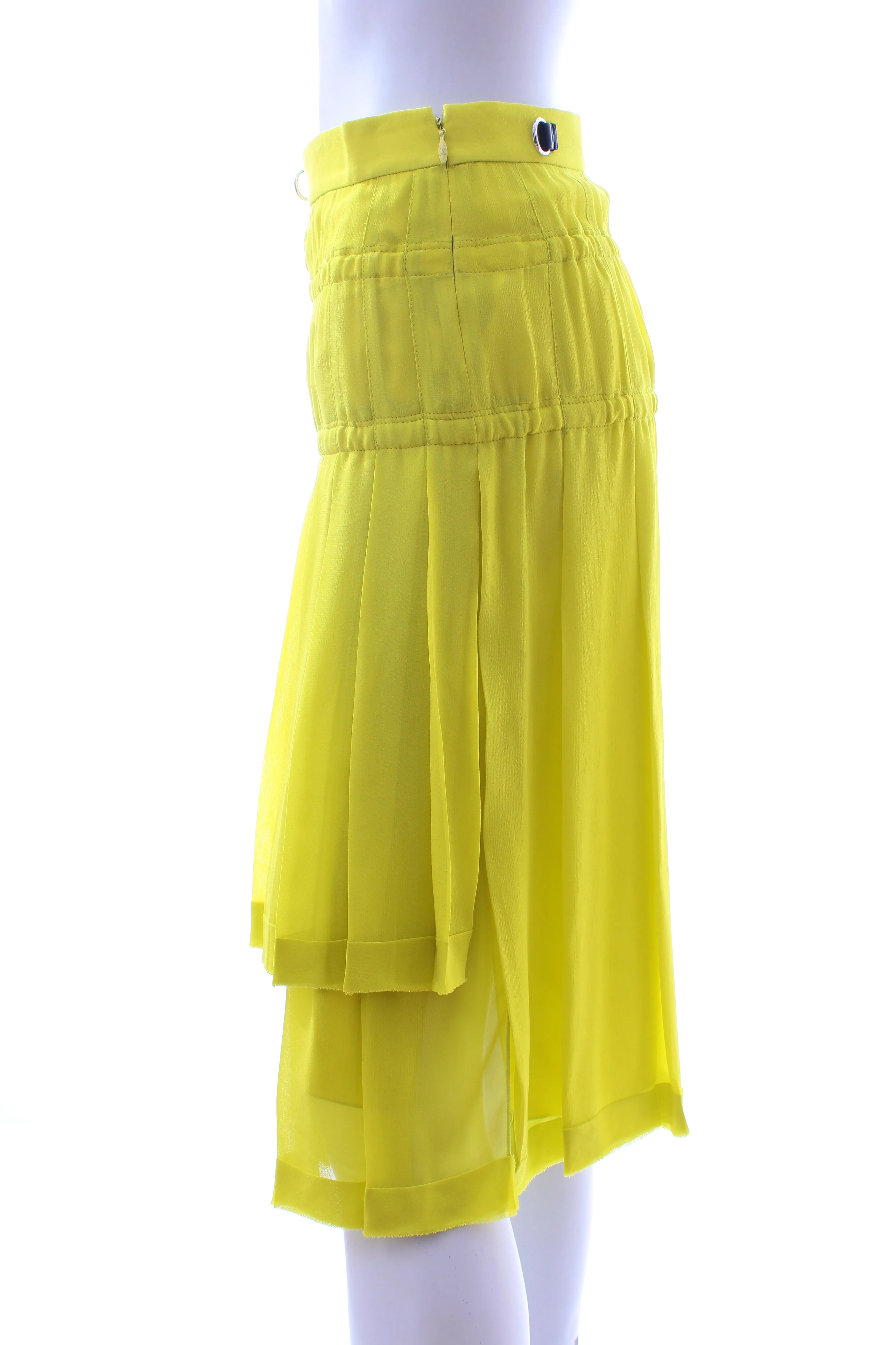Louis Vuitton Leather Buckled Silk-Chiffon Pleated Midi Skirt