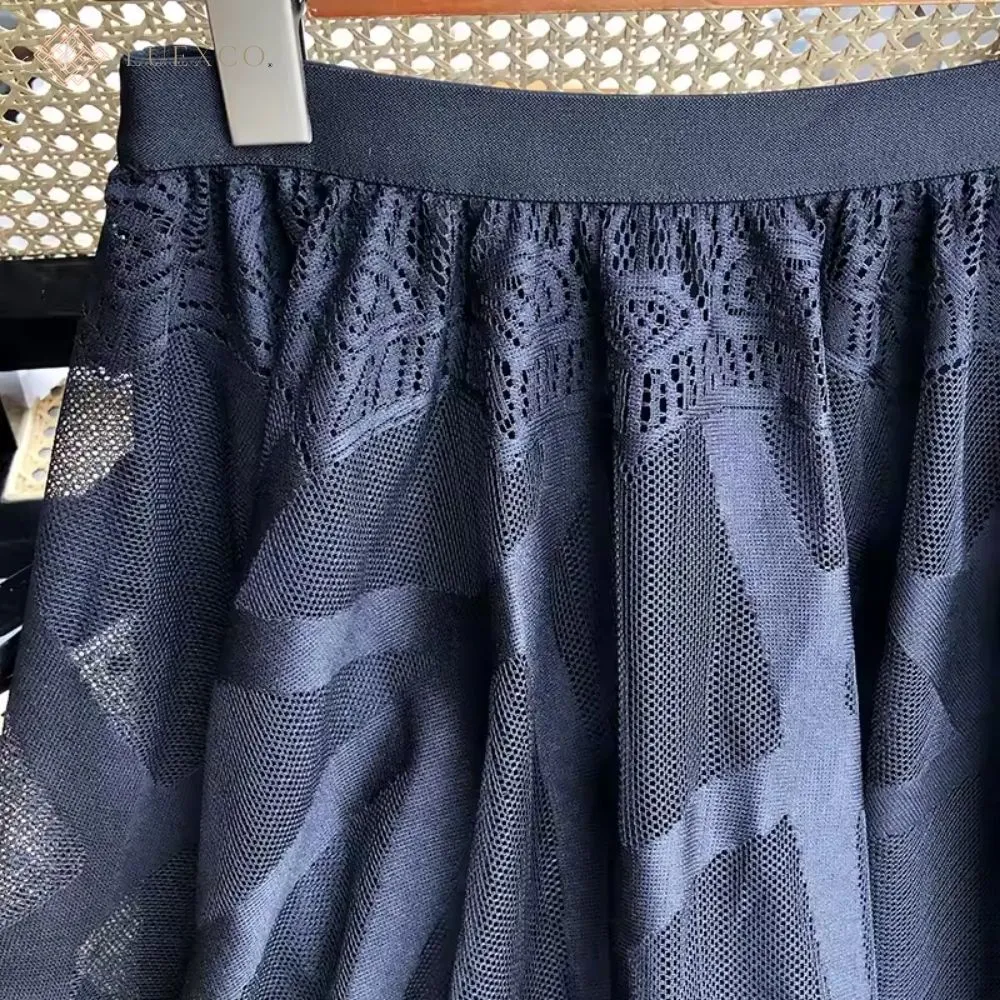 Luexco Mesh Lace Whimsy Embroidered Skirt
