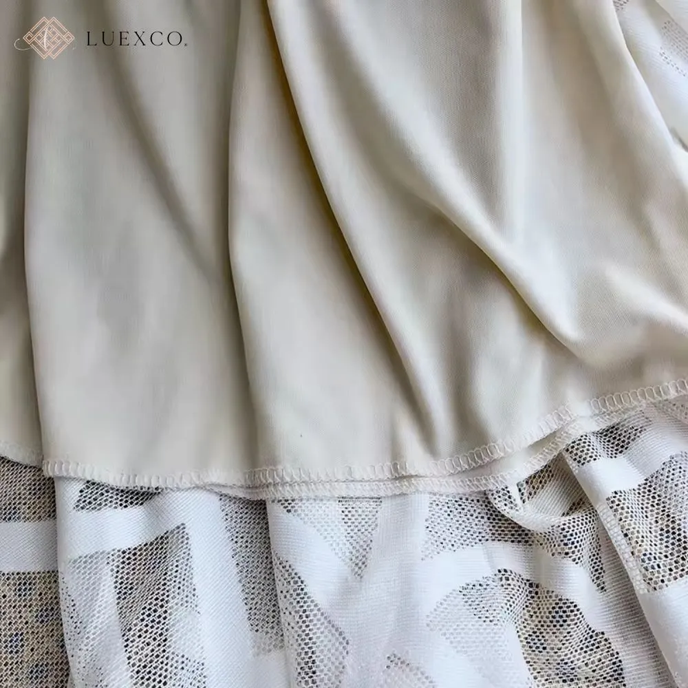 Luexco Mesh Lace Whimsy Embroidered Skirt